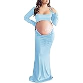 Dedysler Cut Out Maternity Dress for Photos Open Belly Long Sleeve Photography Gown Square Neck Maternity Outfit Dresses