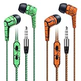 Earphones with microphone, Pofesun 2 Pack Earphone Earbuds Headphones with Microphone &Remote Control 3.5mm Jack for iPhone, iPod, iPad, Samsung Galaxy, Nokia, HTC, Nexus,BlackBerry etc- Green+Orange