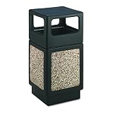 Safco Products Canmeleon Outdoor/Indoor Aggregate Panel Trash Can 9472NC, Black, Natural Stone Panels, Outdoor/Indoor Use, 38-Gallon Capacity