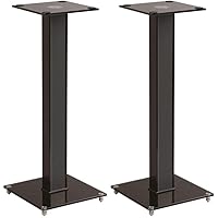 Monoprice Elements Speaker Stand - 28 Inch (Pair) with Cable Management, Strong Tempered Glass Base with Floor Spikes, Black 