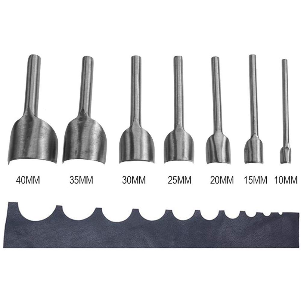 TF Leather Craft Punch, Hole Punch Set with 7 Pcs Half-Round Cutter, 10-40mm, High Carbon Steel, Alloy Steel, Silver