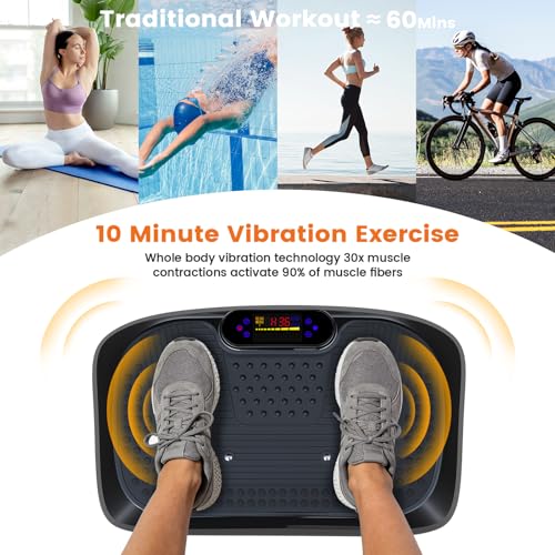 ALSO GO Vibration Plate Exercise Machine, 200 Speeds & 10 Models, 500LB Capacity, LED Display, Bluetooth Audio, Large Shake Plate with Loop Bands for Full Body Fitness, Lymphatic Drainage, Pain Relief