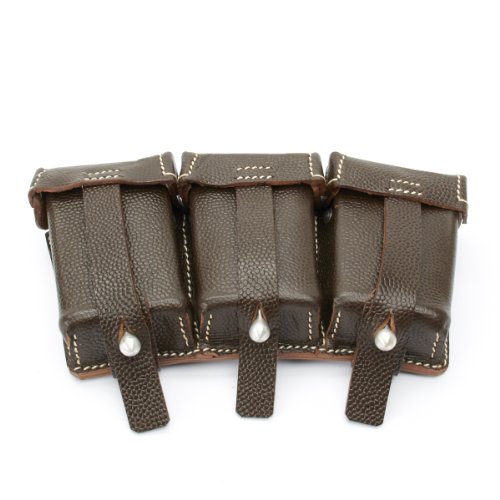 German WWII K98k Brown Leather Triple Ammunition Pouch - Thumbnail 2