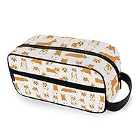 ZZAEO Seamless Cute Corgi Dog Poses Breed Small Makeup Bag - Dopp Kit with Handle Cute Portable Women Toiletry Cosmetic Organizer