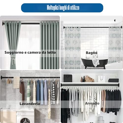 Telescopic Curtain Pole for Pressure Curtain Pole without Drilling Extendable with Spring, Black (85-270 cm Φ32 mm)