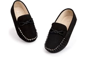 Kannior Boys Girls Leather Loafers Slip-On Texture Flats Boat Dress Moccasin Schooling Daily Walking Shoes(Toddler/Little Kids)
