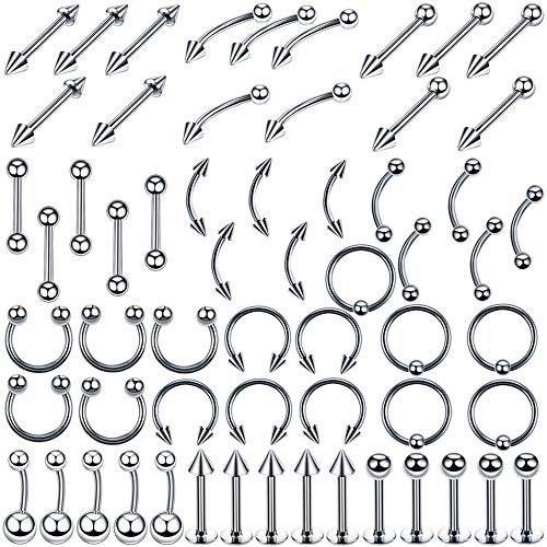 Jconly Piercing Kit - 94Pcs Professional Body Piercing Kit Surgical Steel Piercing Needles 14G,16G Piercing Clamps Belly Ring Tongue Tragus Nipple Nose, Body Piercing Tools ... ...