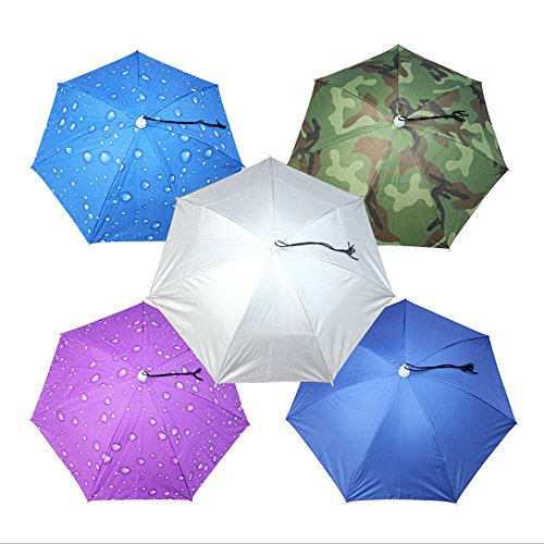 Folding Umbrella Hat Headwear 30.3" ,Hands Free Sunshade Double Layer Protection Anti-UV Parasol for Golf, Traveling, Fishing, Gardening, Beach, Camping, Raining,Party (Purple-Raindrops, 30.3inch)