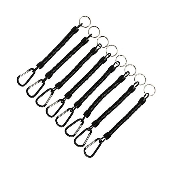 Shelure-Black-Fishing-Lanyard-Accessories-Plastic-Retractable-Coiled-Tether-with-Carabiner-for-Pliers-Lip-Grips-Tackle-Fish-Tools-Pack-of-8