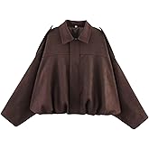 IjnUhb Women’s Oversized Faux Suede Bomber Jacket, Cropped Barn Style Lapel Coat, Casual Streetwear for Fall Spring