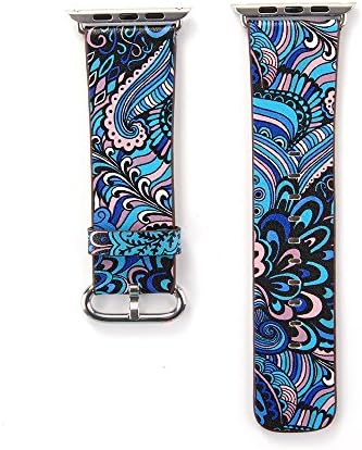 EAXUN Apple Watch Band 38mm Soft PU Leather Loop Pastoral/Rural Style Replacement Strap 42mm Wrist Band with Silver Metal Adapter for Series 1 Series 2 Christmas Gift (Blue 38mm)