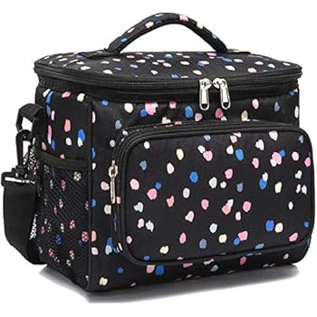 Insulated Reusable Lunch Bag Adult Large Lunch Box for Women and Men with Adjustable Shoulder Strap,Front Zipper Pocket and Dual Large Mesh Side Pockets by FlowFly,Flower