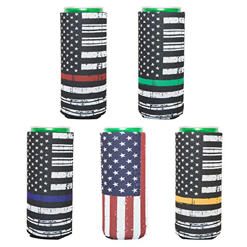 HaiMay 5 Pieces Slim Beer Can Sleeves Beer Can Cooler Covers Fit for