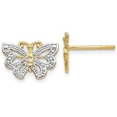 14k Two-Tone Textured Polished Gold Butterfly Angel Wings Post Earrings 13x10mm Stud Earring for Women