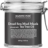 MAJESTIC PURE Dead Sea Mud Mask Infused With Tea Tree Oil - Supports Acne Prone and Oily Skin, for Women and Men - Fights Whitehead and Blackhead - Helps Reduce the Appearances of Scars - 8.8 oz
