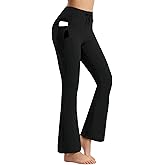 Emlovm Women's Fleece Lined Pants Flared Leggings Winter Warm Yoga Pants with Pockets Water Resistant