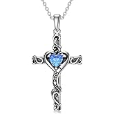 TOUPOP Valentines Day Gifts for Her Birthstone Cross Necklace for Women 925 Sterling Silver Heart Cross Pendant I Love You Jewelry Anniversary Birthday Gifts for Wife Girlfriend Mom