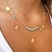 Fancymix Multilayer Chain Exquisite Sequins Necklace Turquoise Beads Boho with Feather Pendant