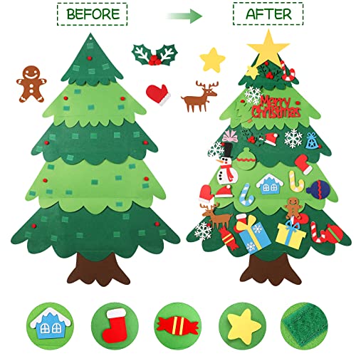Kids DIY Christmas Tree with 32pcs Detachable Ornaments for Wall & Door Hanging Xmas Gifts for Children Toddler Non Jigsaw Puzzle Home Decorations Toy