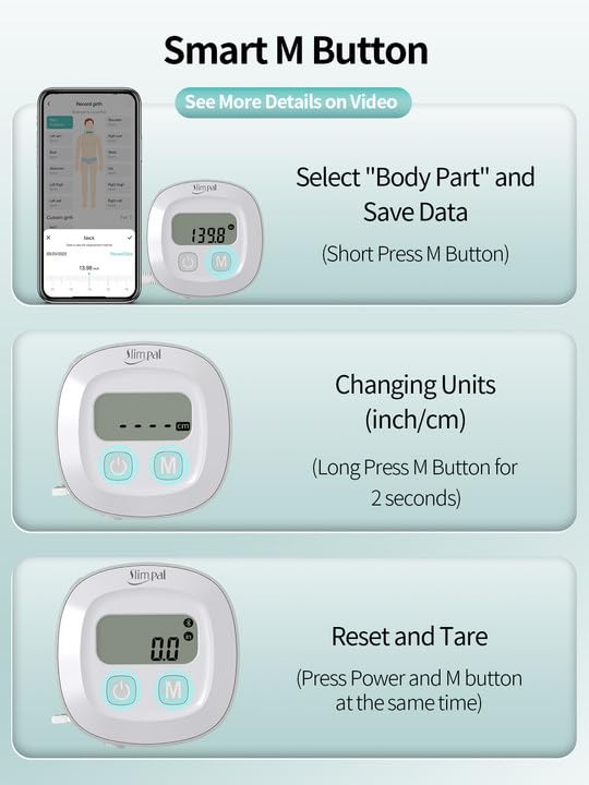 Slimpal Smart Body Measuring Tape, Tape Measure for Body Waist Arms Hip Bust Measurements Device with App, Retractable Bluetooth Monitoring Body Fat BMI Tool for Fitness Shape & Weight Loss
