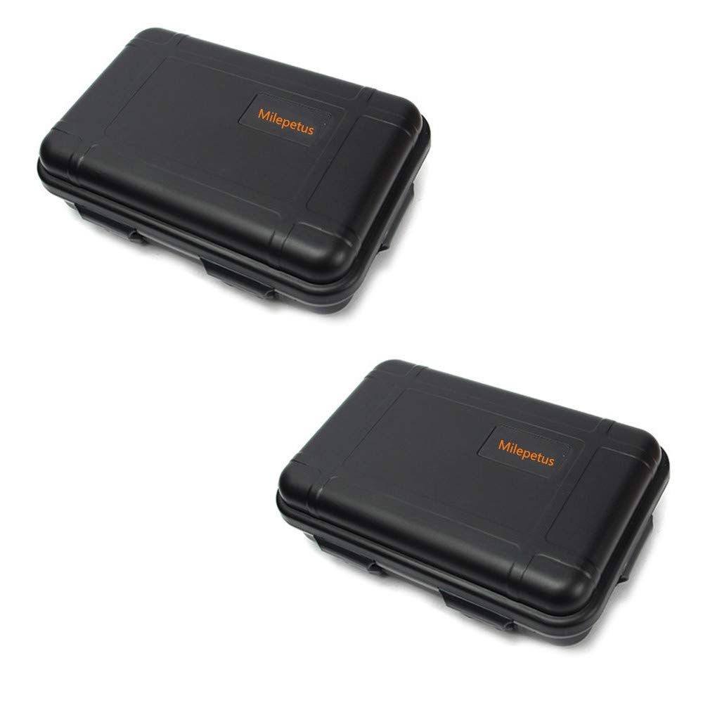 Milepetus 2pcs Large Outdoor Shockproof Waterproof Boxes Survival Airtight Case Plastic Survival Box Container Storage Case (Black, Large)