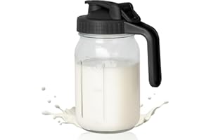VA1KENE 32oz Breast Milk Pitcher, 1 Quart Glass Mason Jar with Flip Top Lid and Spout, Airtight Breast Milk Storage Container, Leakproof Creamer Container Keeps Milk Fresh, Black