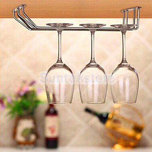 AMAZZANG-2-Row Kitchen Upside Wine Glass Cup Rack Stemware Storage Holder Organizer (AS PICTURE)