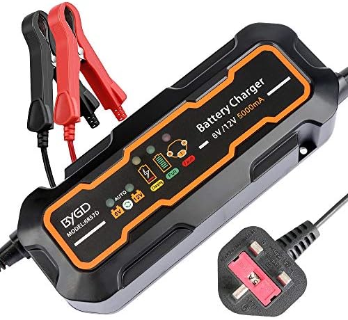 Battery Charger,12V/6V 5A Car Battery Charger Maintainer with Automatic Portable Battery 3-Steps Charging Trickle Float Deep Cycle Charging for Cars, Motorcycles, ATVs AGM Gel cell Lead Acid Batteries