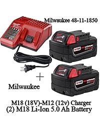 Milwaukee 48-59-1850 M18 - Pilas de litio rojas XC 5,0 Ah (2) + 48-59-1812 M12 y M18