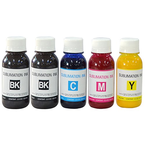 Supricolor 5 bottles Anti-UV Sublimation Ink (2 BK 1 C 1 M 1 Y) use for Epson(non-OEM) Workforce 30 Workforce 310 Workforce 315 Workforce 1100 Stylus C120 Printer Heat Transfer Printing