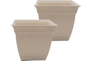 The HC Companies Eclipse Square Plastic Planter w/Attached Saucer - Outdoor & Indoor Plant Pot with Drainage Holes - Lightwei