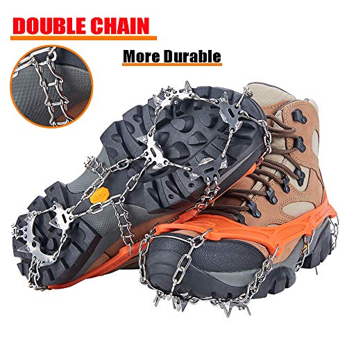Uelfbaby Walk Traction Cleats Ice Snow Grips Anti Slip Stainless Steel Spikes 19 Teeths Crampons for Boots Shoes L/XL/XXL