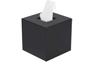 FEMELI Tissue Box Cover,Square Acrylic Tissues Paper Holder for Bathroom Bedroom Office,Black