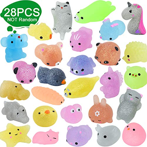 Enthur 28pcs Squishy Toys Glitter Mochi Squishy Toys Party Favors for Kids Animals Squishy Stress Toys Unicorn Panda Rabbit Frog Piggy Elephant Polar Bear Seal Cat Perfect Gifts Toys for Girls & Boys