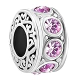 LuckyJewelry Filigree Charm 12 Colors Crystal Birthstone Spacer Round Beads Fit Charms Bracelet (June)