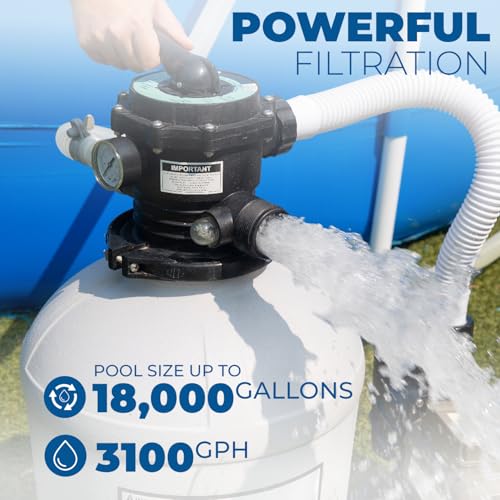 XtremepowerUS 16" Sand Filter Pump for Above Ground Swimming Pool, 3/4 HP 3,100 GPH Pool Pump with 24-Hour Timer, 6-Way Multi-Port Valve, Up to 15,000 Gallons