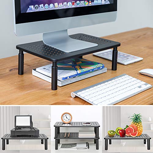 Monitor Stand Riser - Laptop Stand - 3 Height Levels Adjustable Stand with Non-Skid Rubber, Sturdy, Stable Black Metal Construction for Computer, iMac, PC, Printer