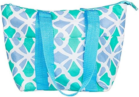 Patterned Design Polyester 10 inch Shoulder Strap Insulated Lunch Tote (Blue Green Floral)