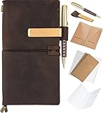 Leather Journal For Mens Womens - Genuine Brown Travelers Notebook - Leather Travel Journal Refillable - Vintage Bound Diary - Real Handmade Writing Notebook - Personalized Sketchbook - Journal Set