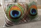 Fablegent Elegant Decorative Throw Pillow Cover - Rectangular Peacock Feather Fashion Design on Both Sides - Soft Velvet Fabric - XH100