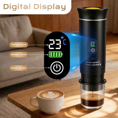 Yaskyly Portable Coffee Maker, 20 Bar, 3 in 1 Portable Espresso Machine Compatible with Small/Large Capsules and Ground Coffee, Self-Heating, Portable Coffee Maker for Travel, Camping Car