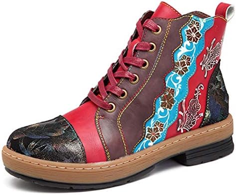 Seraph Women Flat Leather Martin Ankle Boots Retro Lace-Up Winter Autumn Zipper Oxford Shoes