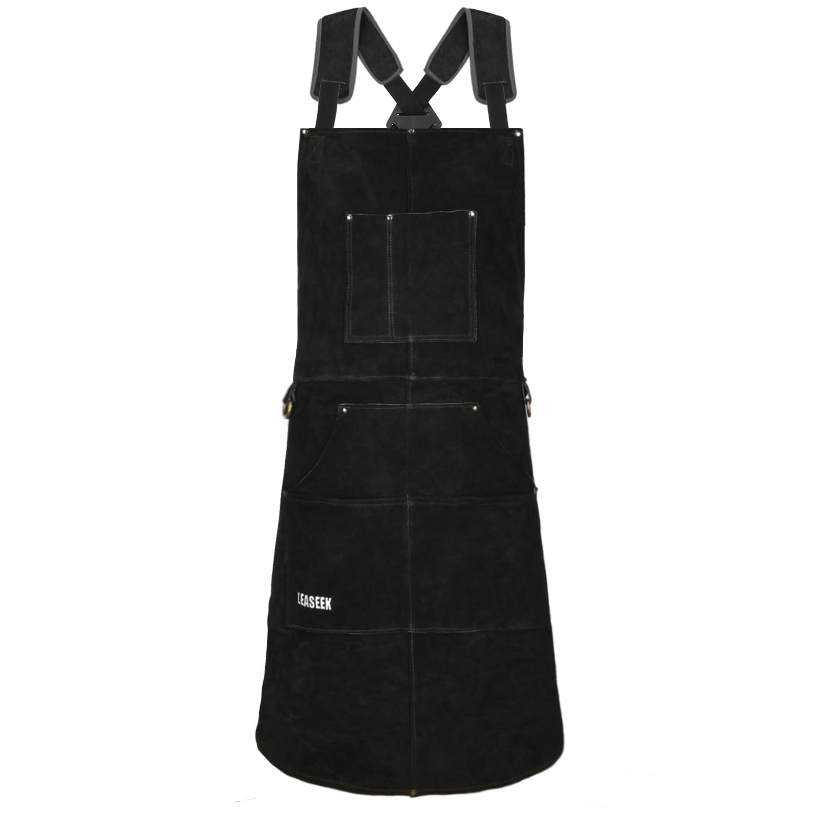 LeaSeek Leather Welding Apron,Heat & Flame-Resistant Heavy Duty Work Apron with 6 Pockets