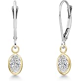 Gem Stone King 14K Two Tone Gold Gemstone Birthstone Leverback Dangle Earrings for Women | Oval 6X4MM | Gold Jewelry for Her Mom Wife