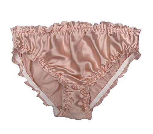 Farlenoyar Women Sexy Flouncing Silk Bikini Briefs Underwaer Soft Briefs (L(Tag 2XL), Hot Pink)
