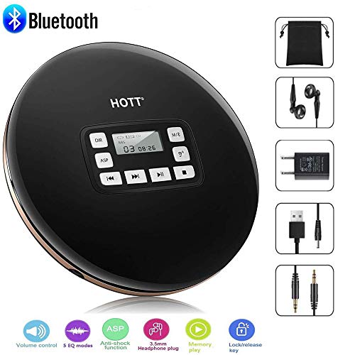 Portable Bluetooth CD Player, Personal Compact CD Player with LCD Display/Headphones/USB Power Adapter, Portable Disc Player Anti-Slip/Anti-Shock Protection for Adults Students Kids (Black)
