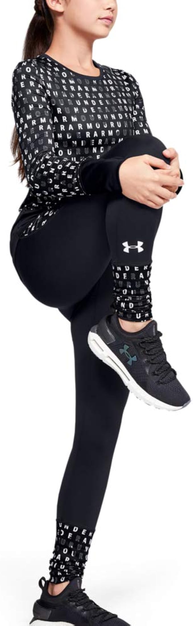 Under Armour Girls' ColdGear Legging, Black//White, Youth XSmall