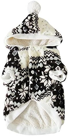 Soft Winter Warm Pet Dog Clothes Cozy Snowflake Dos Costume Clothing Jacket Teddy Hoodie (L, Black)