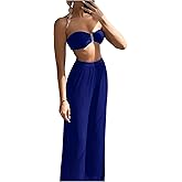SOLY HUX Women's 3 Piece Swimsuit Bandeau Bikini Sets Bathing Suit with Cover Up Pants