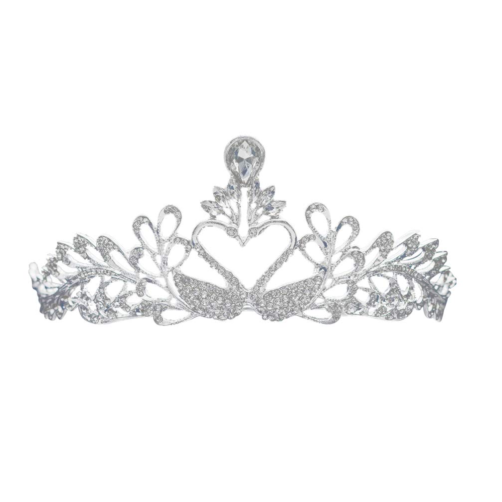Minkissy Crystal Swan Crown Bridal Rhinestone Tiara Elegent Jewelry Headpiece for Birthday Wedding Party(Silver)
